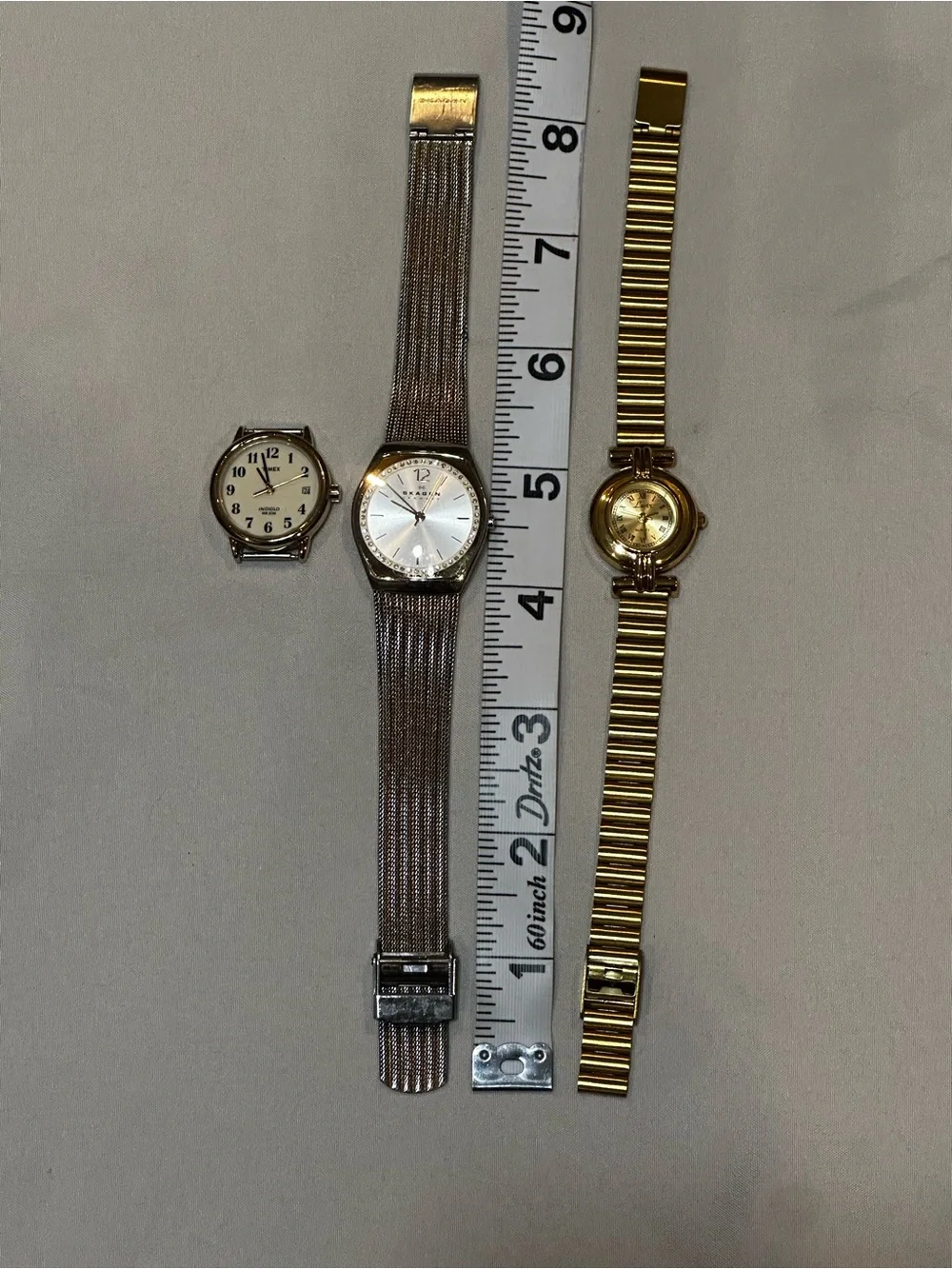 Watch Bundle: Timex Face, Two Tone Skagen and Gold Tone Lotus. Vintage inspired.